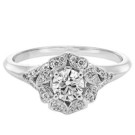 2 Carats Antique Style Round Natural Diamond Engagement Ring White Gold 14K