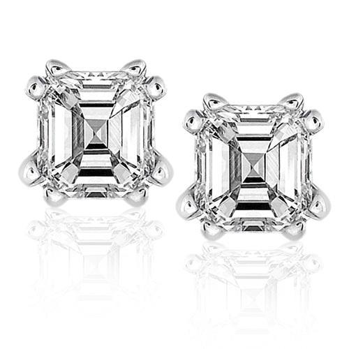 2 Carats Asscher Cut Genuine Diamond Stud Earring White Gold Fine Jewelry