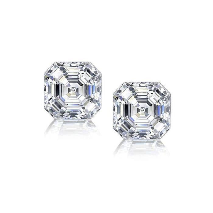 2 Carats Asscher Cut Real Diamond Stud Earrings Solid White Gold 14K - Stud Earrings-harrychadent.ca