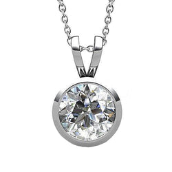 2 Carats Bezel Setting Round Cut Real Diamond Solitaire Pendant Wg 14K