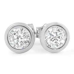 2 Carats Bezel Setting Round Natural Diamond Stud Earring White Gold