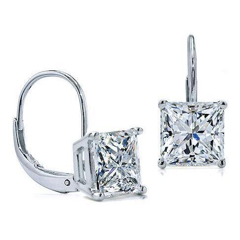 2 Carats D Vvs1 Princess Cut Genuine Diamond Earrings Leverback White Gold