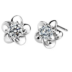 2 Carats Flower Shape Round Cut Real Diamonds Stud Earring White Gold