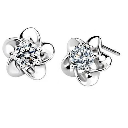 2 Carats Flower Shape Round Cut Real Diamonds Stud Earring White Gold - Stud Earrings-harrychadent.ca