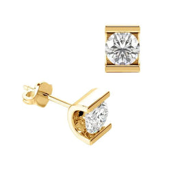 2 Carats Genuine Diamond Studs Channel Set Round Cut Yellow Gold 14K Jewelry