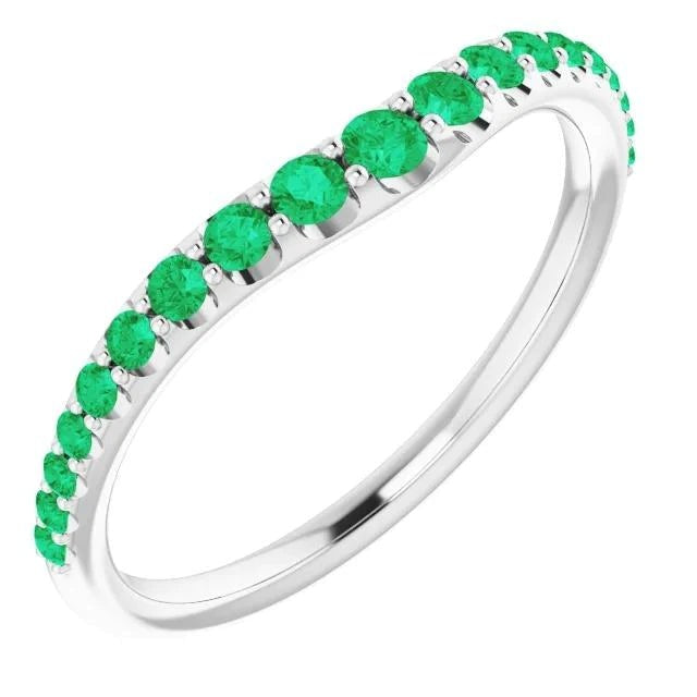 2 Carats Green Emerald Round Band White Gold 14K