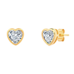 2 Carats Heart Bezel Natural Diamond Stud Earrings Yellow Gold