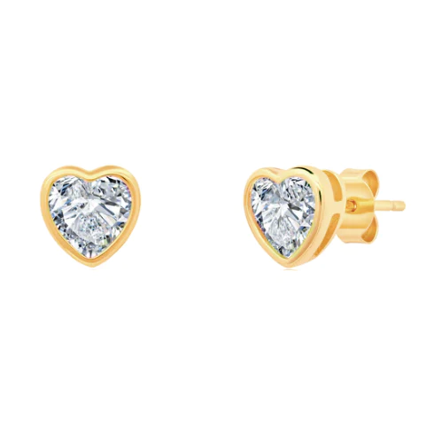 2 Carats Heart Bezel Natural Diamond Stud Earrings Yellow Gold - Stud Earrings-harrychadent.ca