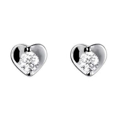 2 Carats Heart Shape Stud Earrings Round Cut Real Diamonds White Gold