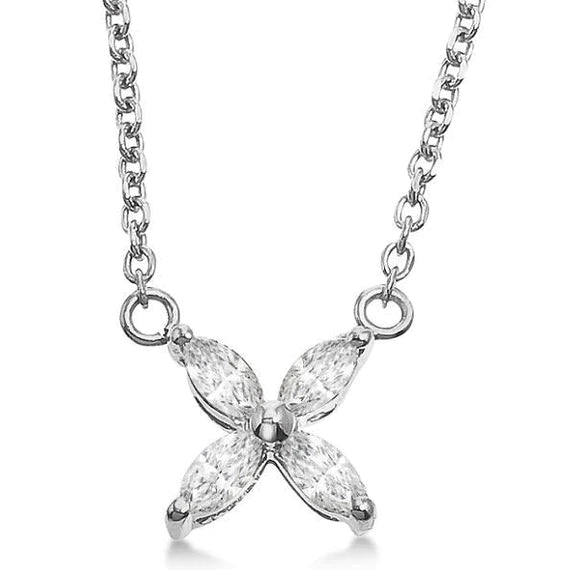 2 Carats Marquise Cut Natural Diamond Flower Style Pendant 14K White Gold