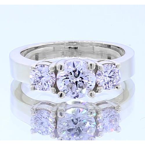 2 Carats Natural Diamond Three Stone Engagement Ring 4 Prong Set White Gold 14K