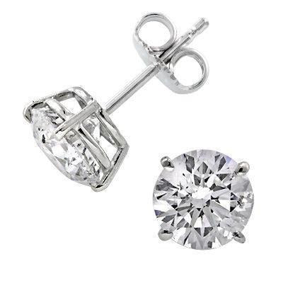 2 Carats Natural Round Diamond Stud Earrings Solid White Gold Jewelry New