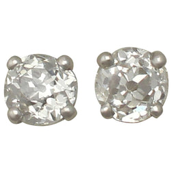 2 Carats Old Miner Cut Natural Earth Mined Diamond Women Stud Earring White Gold 14K