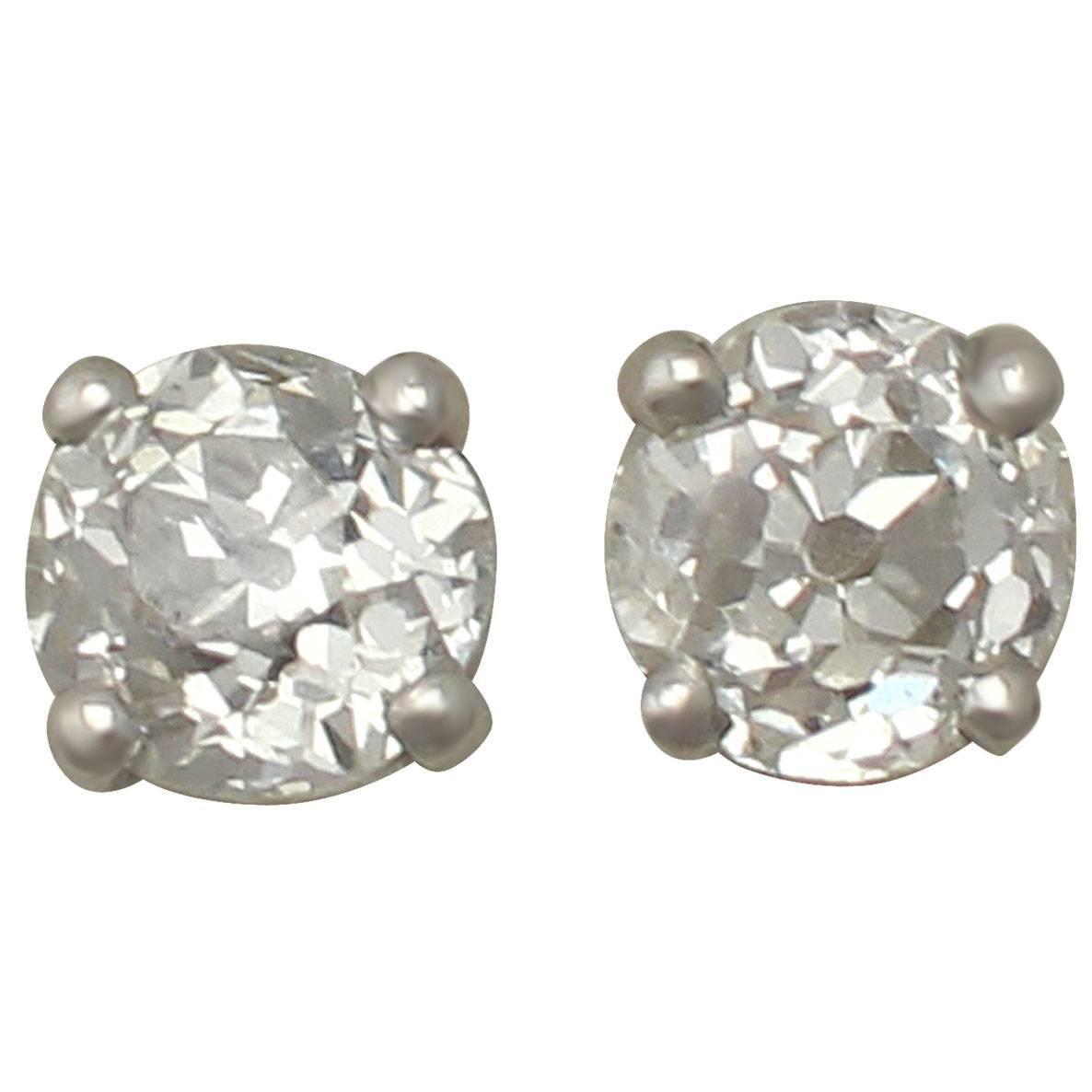 2 Carats Old Miner Cut Natural Diamond Women Stud Earring White Gold 14K