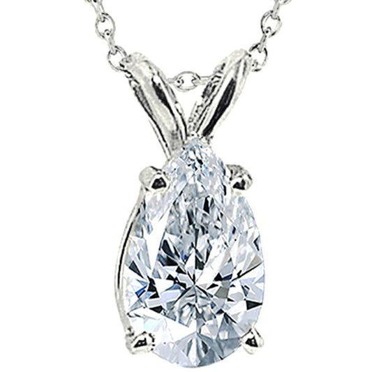 2 Carats Pear Cut Genuine Diamond Pendant White Gold 14K Necklace