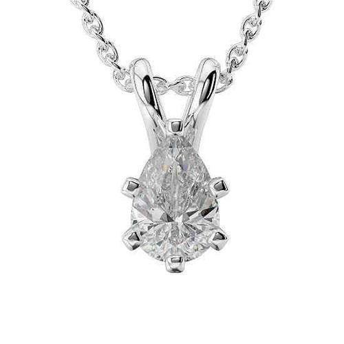 2 Carats Pear Cut Genuine Diamond Solitaire Pendant White Gold 14K Jewelry