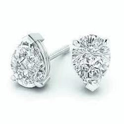 2 Carats Pear Cut Real Diamond Studs Earring White Gold Women Jewelry