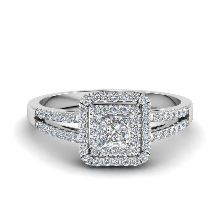 2 Carats Princess & Round Natural Diamond Halo Ring