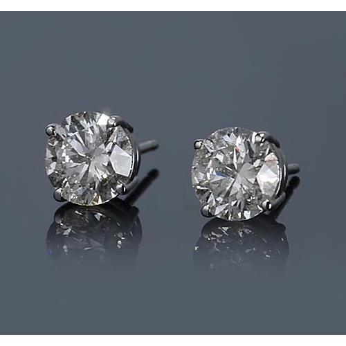 2 Carats Prong Round Real Diamond Stud Earrings