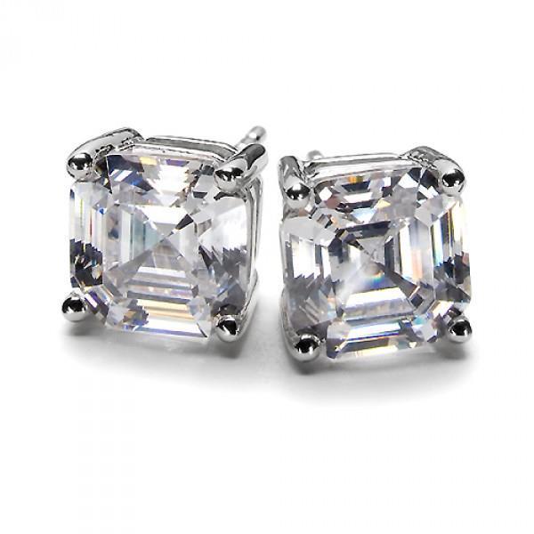 2 Carats Prong Set Asscher Cut Real Diamond Stud Earring 14K White Gold