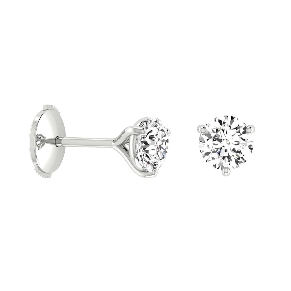 2 Carats Prong Setting Studs Earring Round Cut Real Diamond White Gold 14K