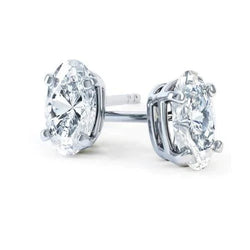 2 Carats Real Diamond Oval Cut Stud Earring Gold Fine Jewelry Prong Setting