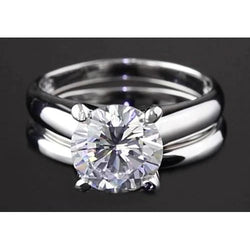 2 Carats Real Diamond Round Engagement Ring Set 4 Prong Setting