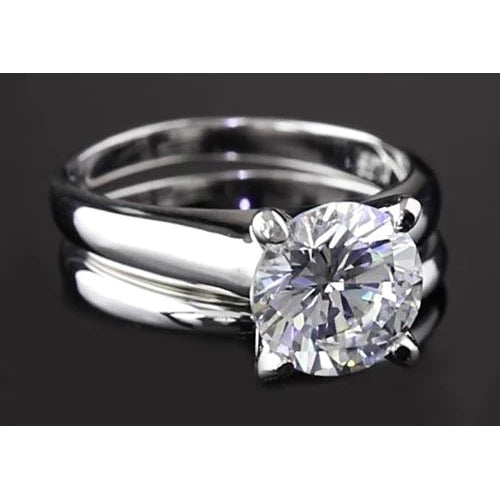 2 Carats Real Diamond Round Engagement Ring Set 4 Prong Setting