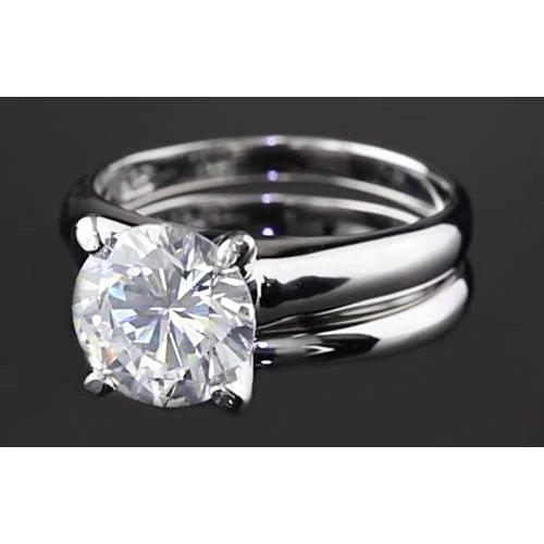 2 Carats Real Diamond Round Engagement Ring Set 4 Prong Setting