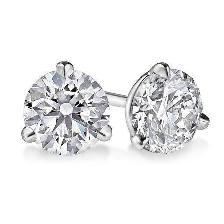 2 Carats Real Diamond Stud Earring Round Cut Three Prong Set White Gold 14K