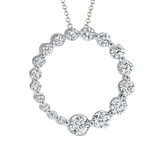 2 Carats Real Diamonds Circle Pendant White Gold 14K