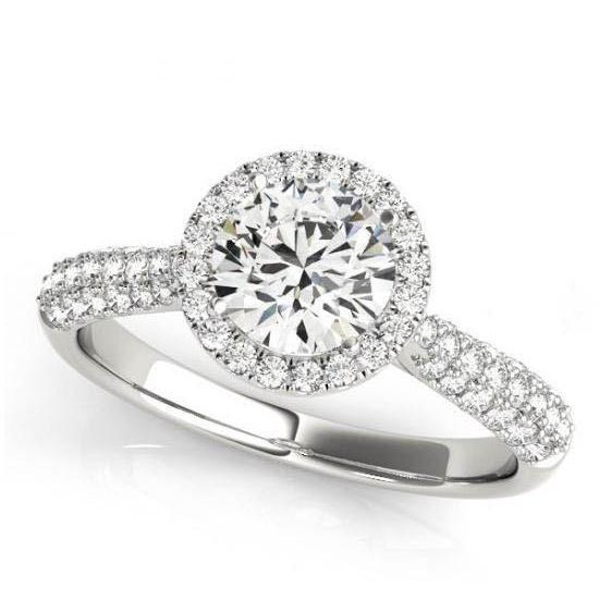 2 Carats Round Brilliant Genuine Diamonds Halo Engagement Ring White Gold 14K
