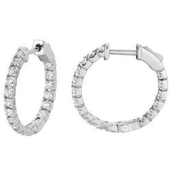 2 Carats Round Brilliant Real Natural Earth Mined Diamond White Gold Hoop Pair Women Earring