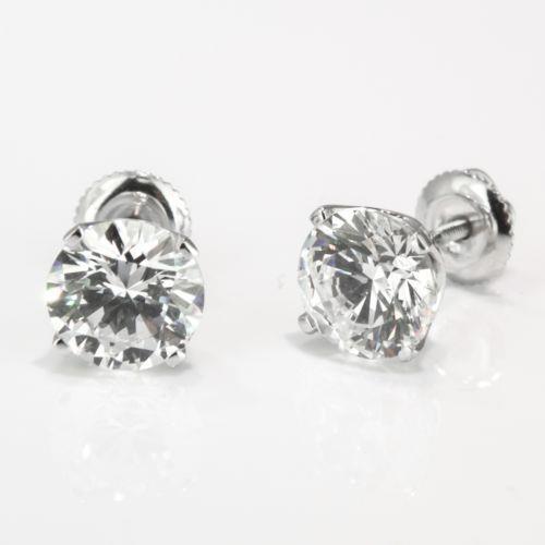 2 Carats Round Cut Genuine Diamond Stud Earring Gold 14K