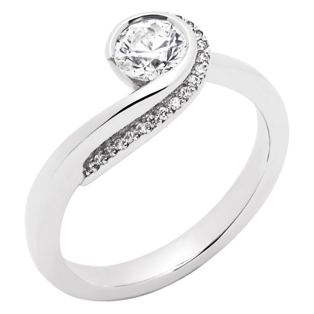 2 Carats Round Cut Real Bezel Set Diamond Ring 14K White Gold