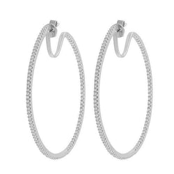 2 Carats Round Cut Real Diamonds Micropave Hoop Earrings White Gold 14K