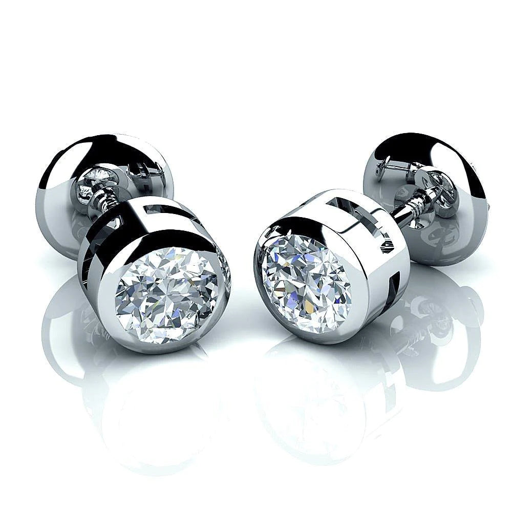2 Carats Round Cut Real Diamonds Screw Back Stud Earrings White Gold
