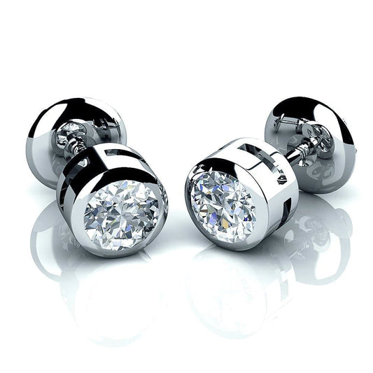 2 Carats Round Cut Real Diamonds Screw Back Stud Earrings White Gold