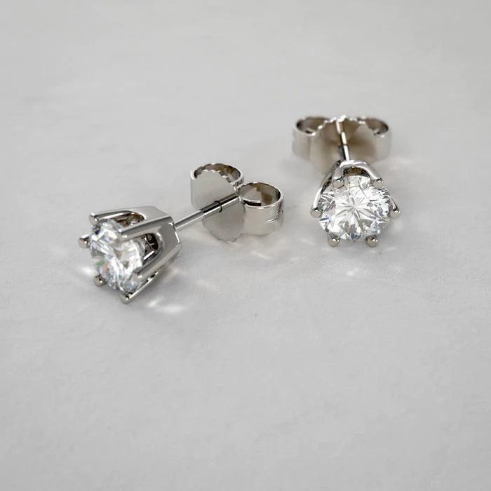 2 Carats Round Cut Real Diamonds Women Studs Earring Crown Setting - Stud Earrings-harrychadent.ca