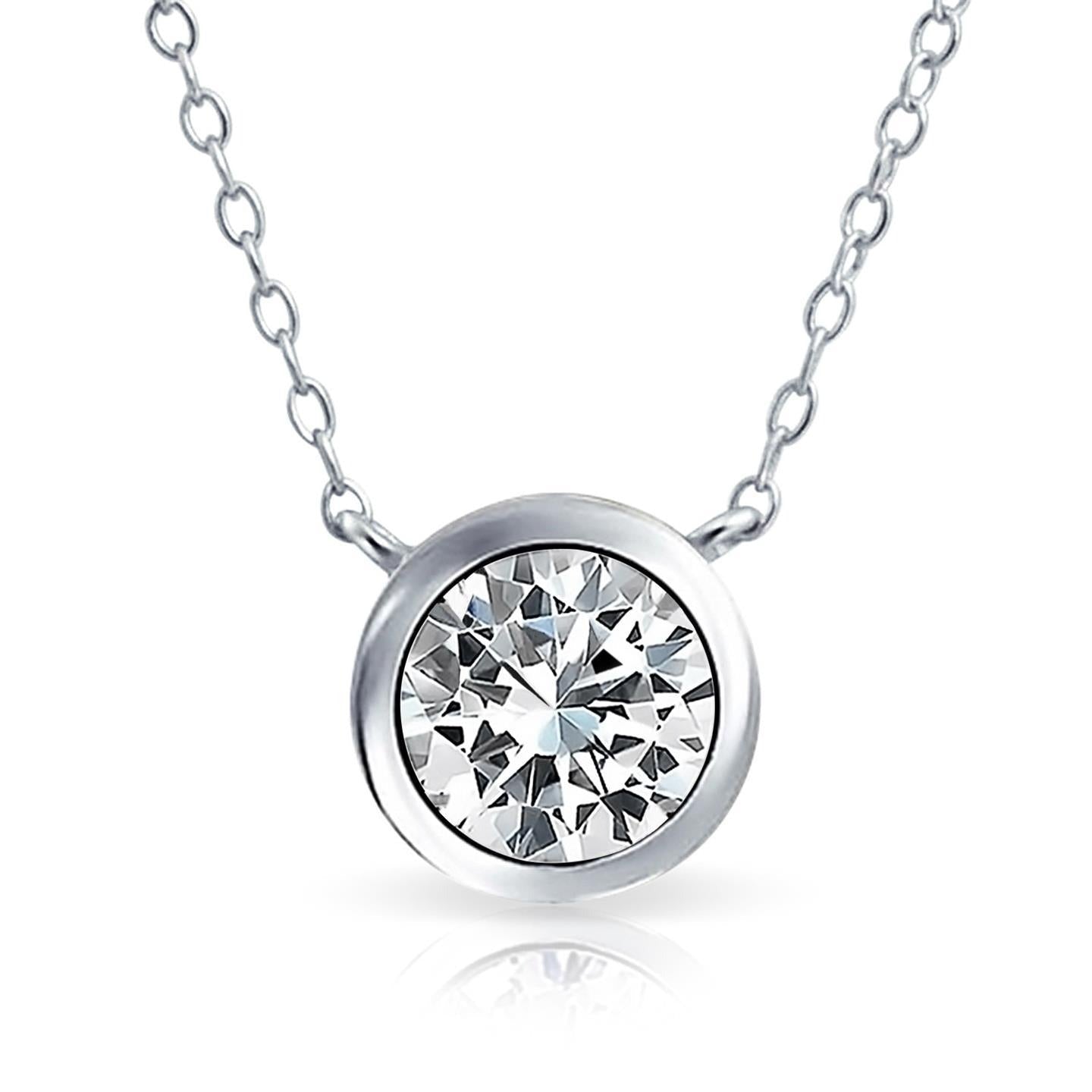 2 Carats Round Cut Real Solitaire Diamond Necklace Pendant White Gold 14K - Pendant-harrychadent.ca