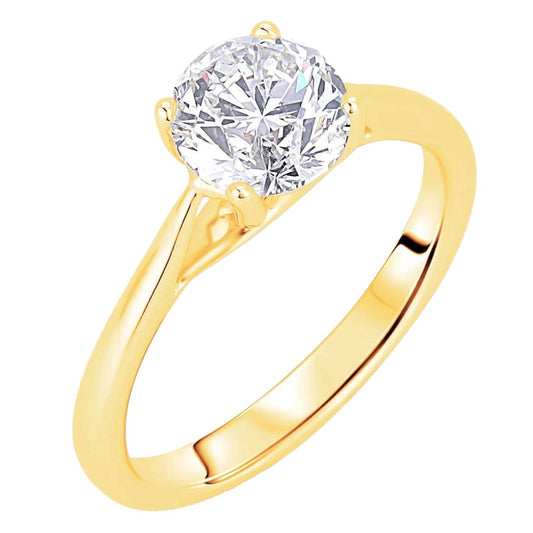 2 Carats Round Cut Solitaire Real Diamond Engagement Ring Yellow Gold 14K