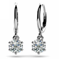 2 Carats Round G-Vs1 Real Diamond Leverback Earring Pair White Gold 14K
