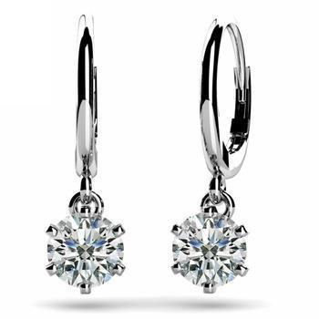 2 Carats Round G-Vs1 Real Diamond Leverback Earring Pair White Gold 14K