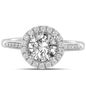 2 Carats Round Genuine Halo Diamond Ring White Gold 14K
