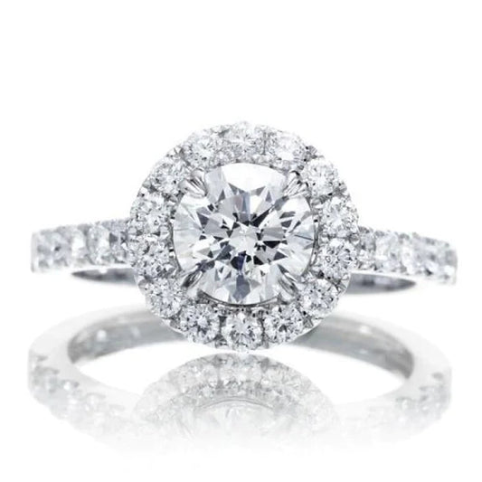 2 Carats Round Halo Real Diamond Ring Jewelry