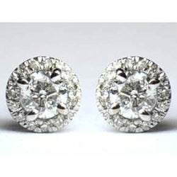 2 Carats Round Halo Real Diamond Stud Earring Women Gold Jewelry