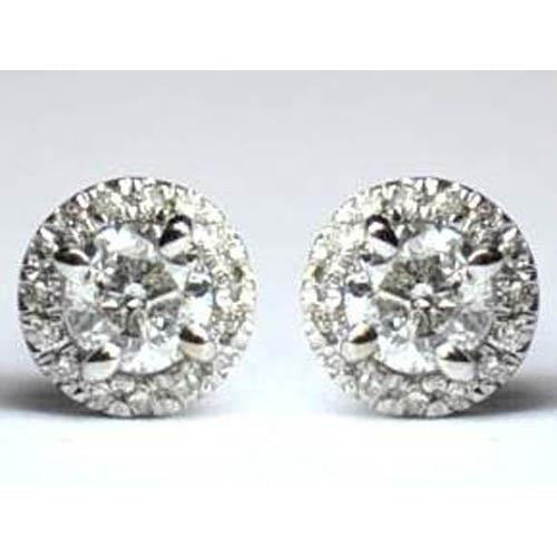 2 Carats Round Halo Real Diamond Stud Earring Women Gold Jewelry - Halo Stud Earrings-harrychadent.ca