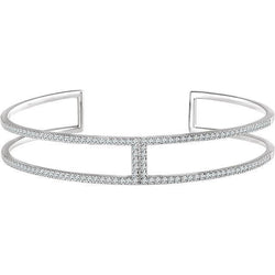 2 Carats Round Natural Diamond Cuff Bracelet Solid White Gold 14K Jewelry