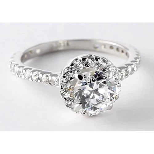 2 Carats Round Natural Diamond Halo Setting Engagement Ring Jewelry