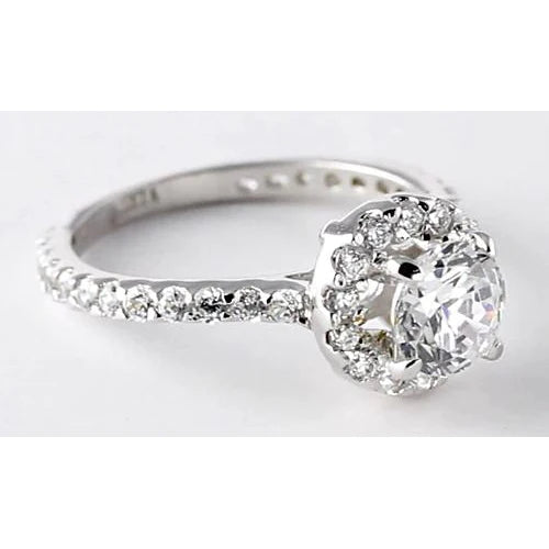 2 Carats Round Natural Diamond Halo Setting Engagement Ring Jewelry